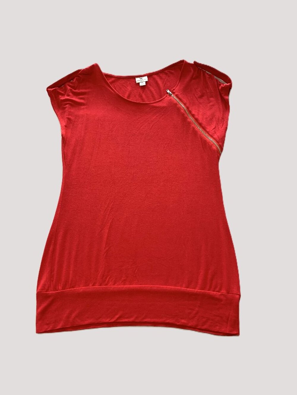 Worthington Women Red Blouse Shoulder Zipper Stretchy Long Size L
